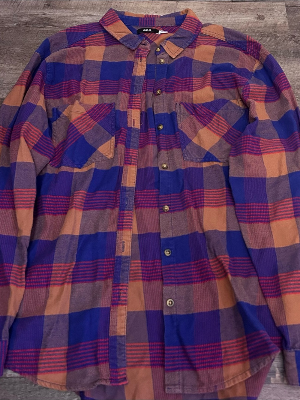 BDG Blue and Orange Plaid Button-Down Shirt
